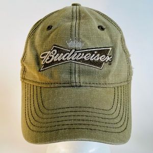 Budweiser 1876 Baseball Cap Distressed Hat Green Tan White Adjustable